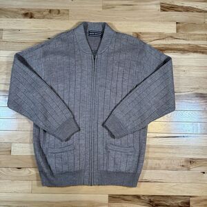 Vintage David Taylor Full Zip Cardigan 90s Beige Knit Grandpa Sweater - Size L